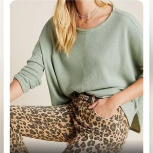 Anthropologie Nori Waffle Knit Thermal Light Green Relaxed Fit Top Size S